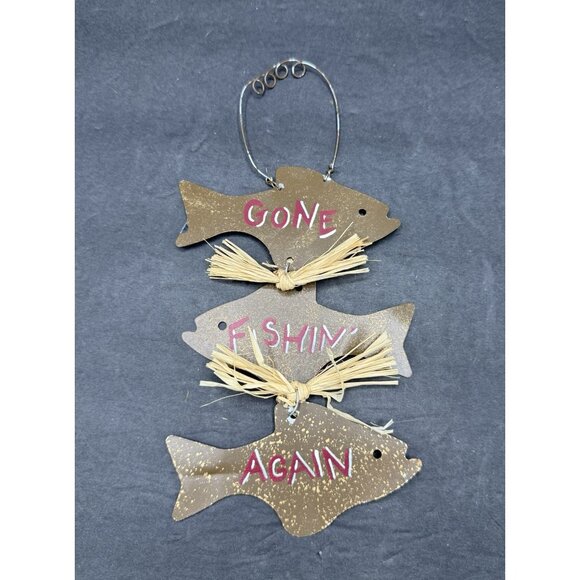 Metal Fish Hanging Wall Decor "Gone Fishin’ Again" Fishing Decor 10" L x 4.5" W - Picture 5 of 5